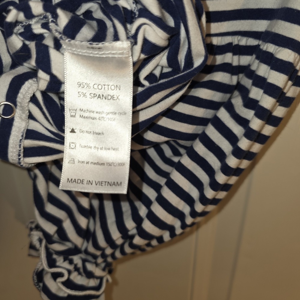 Emma Blake Smocks Size 9 Mo Blue & White Striped Romper, Orange Embroidered "H" - Picture 10 of 10